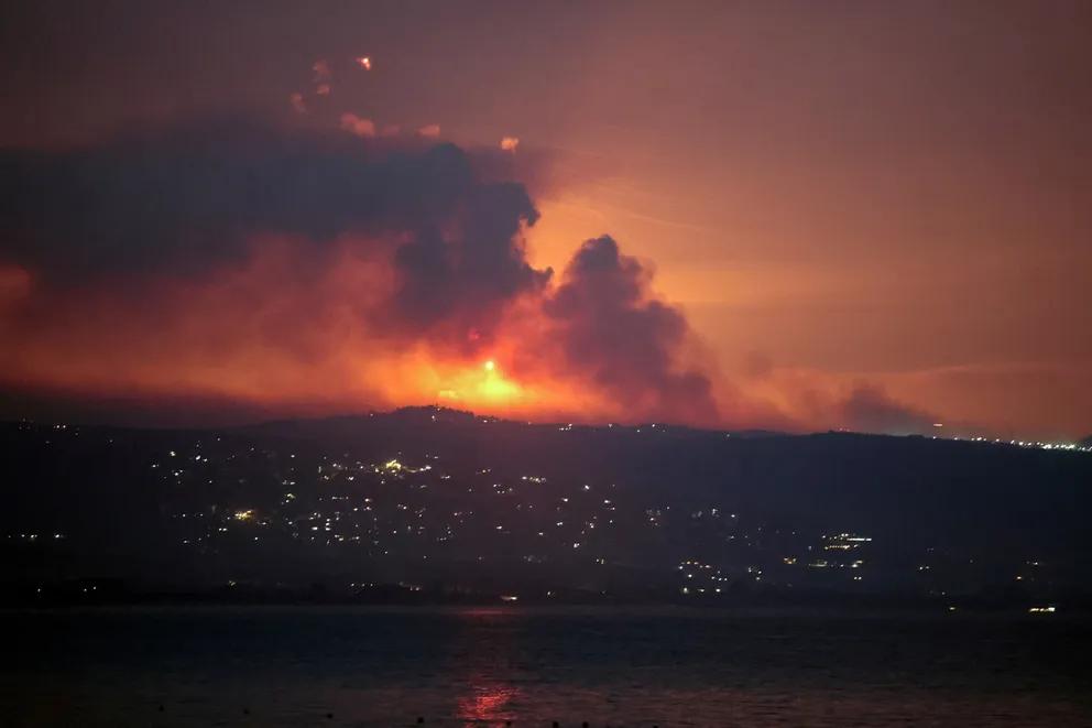 Smoke and fire on the Lebanese side of the border with Israel, after Israel carried out pre-emptive strikes on Hezbollah targets in southern Lebanon August 25, 2024. 